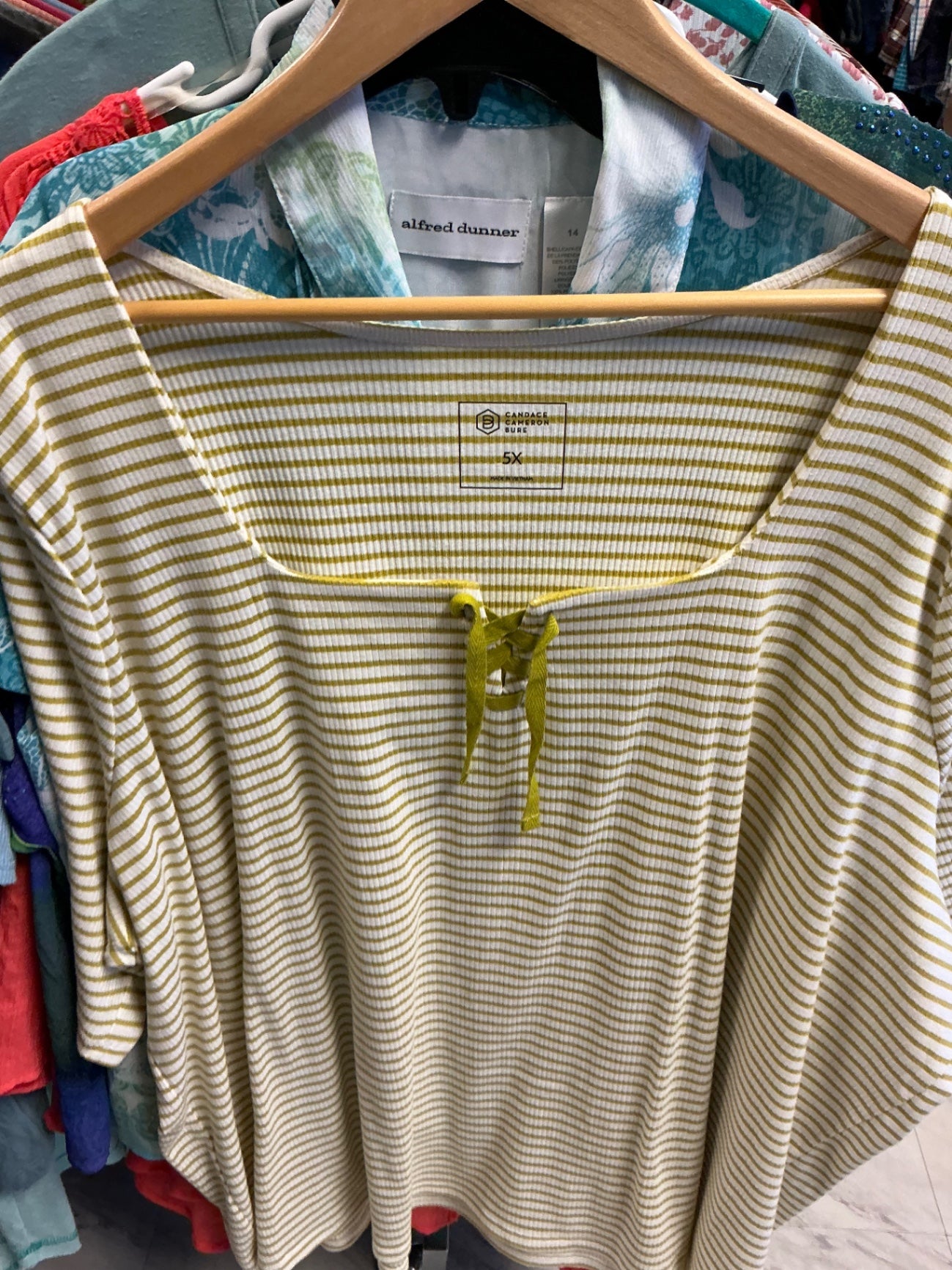 Alfred Dunner Blouse Olive and White Striped