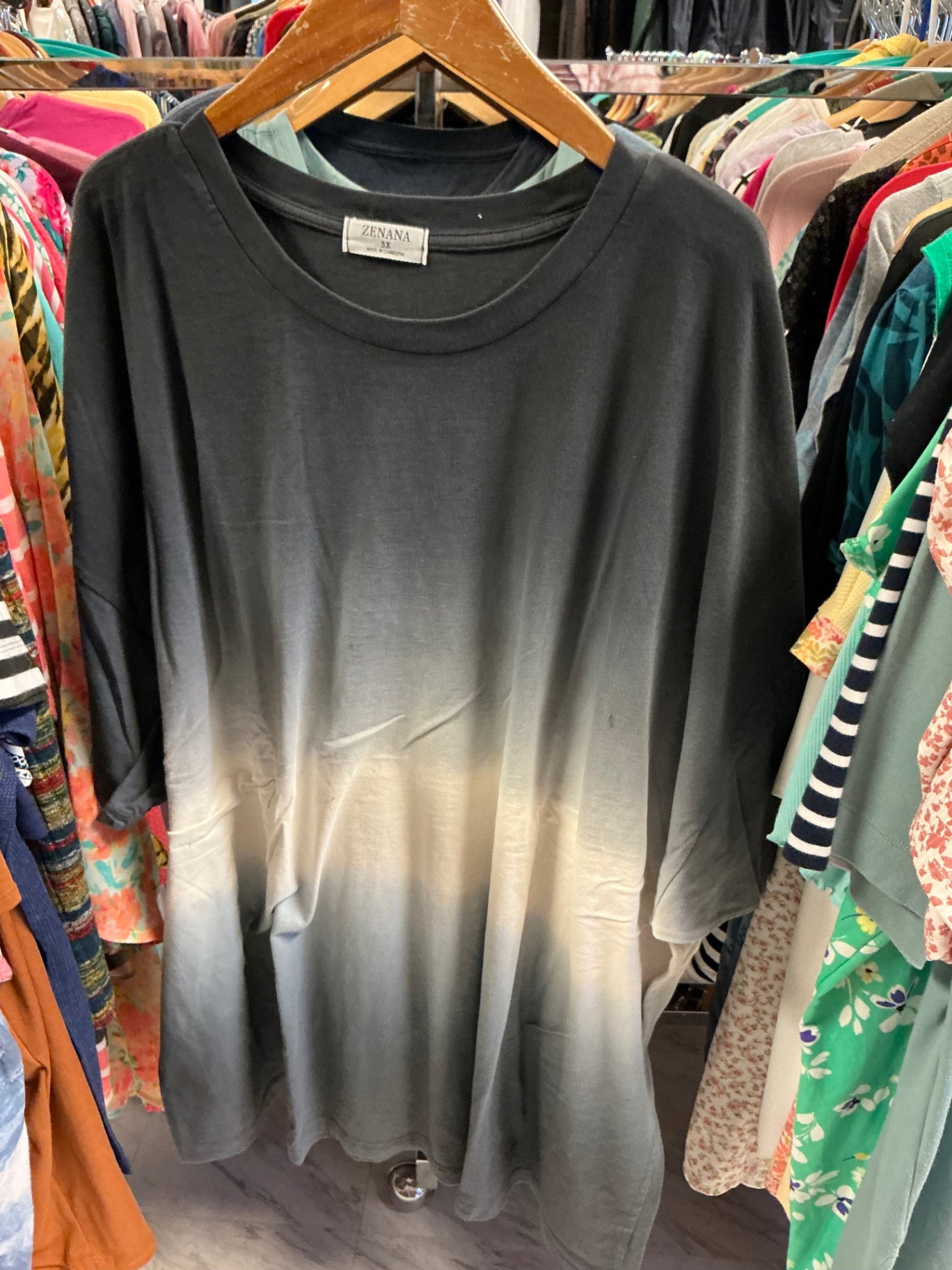 Zenana T-Shirt 3X Blo/Blu/Wht Ombré NWOT