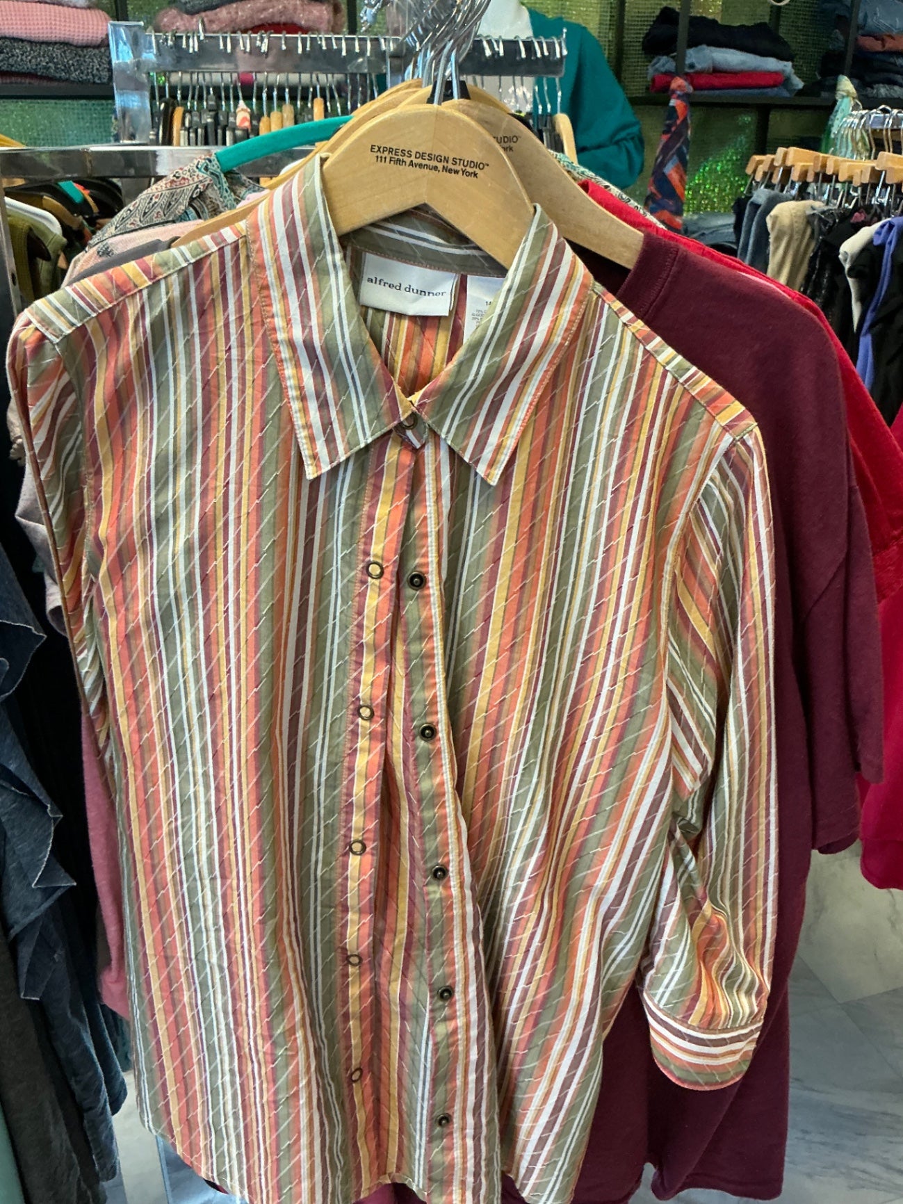 Alfred Dunner Button-Up Shirt 14 Multicolored Stripes