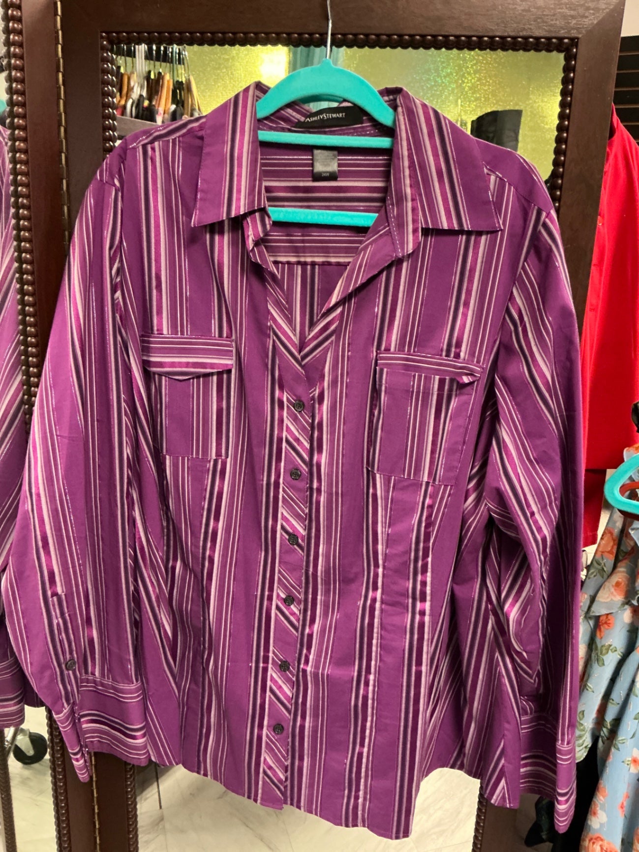 Ashley Stewart Button-Up Shirt 24 Purple
