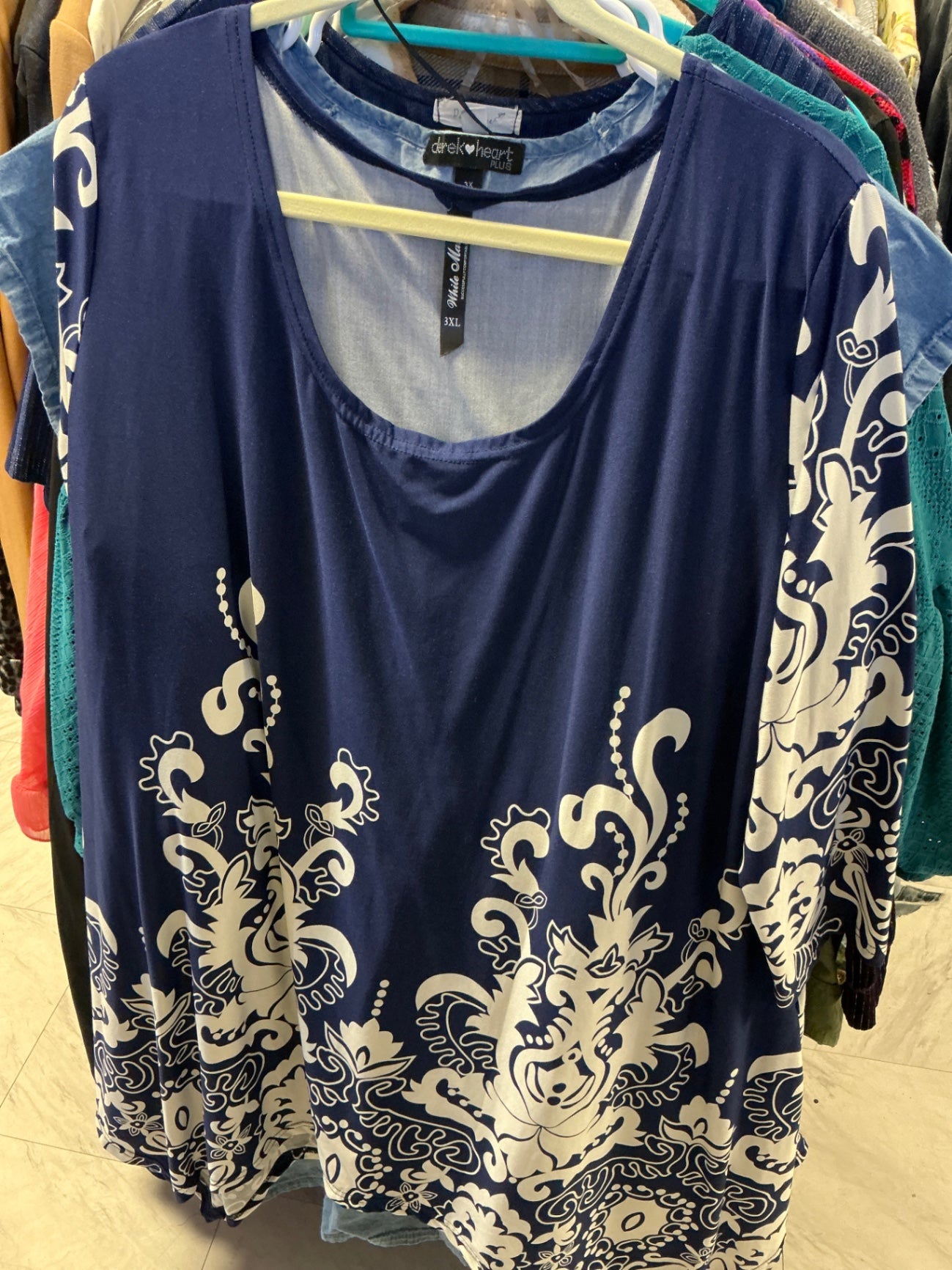 White Mark Blouse 3XL Navy Blue and White