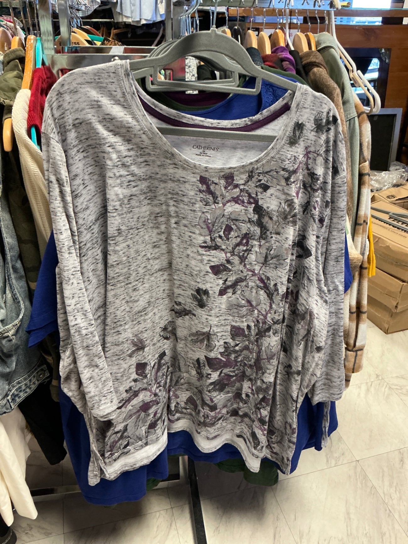 Catherines Long Sleeve Top 5X Gray