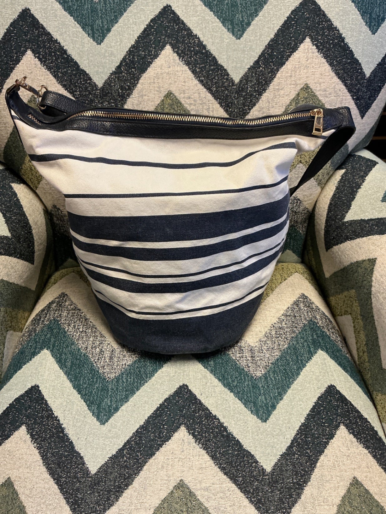 a new day Tote Bag Navy and White