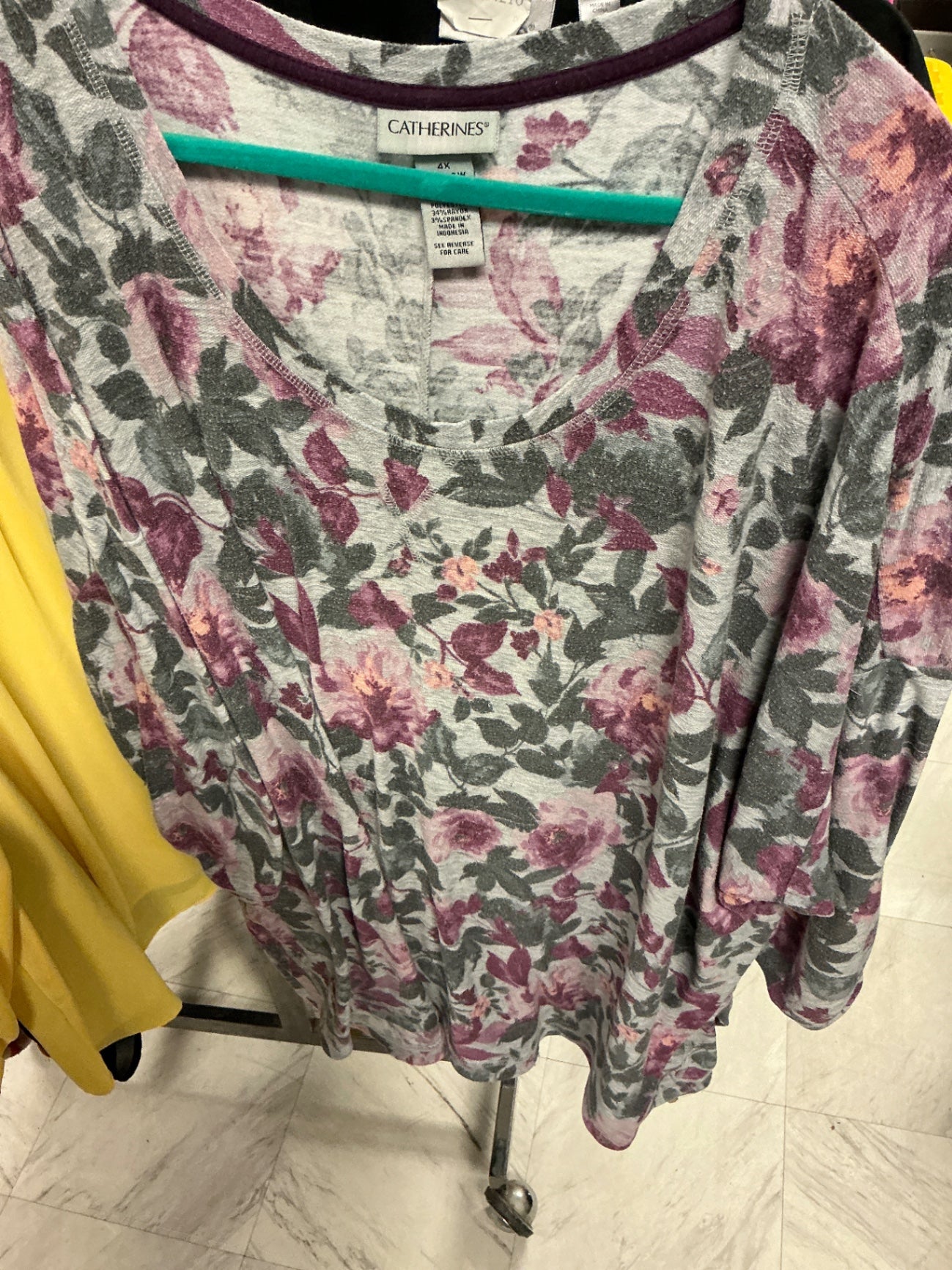 Catherines Tunic Top 4X Gray with Pink Floral Print