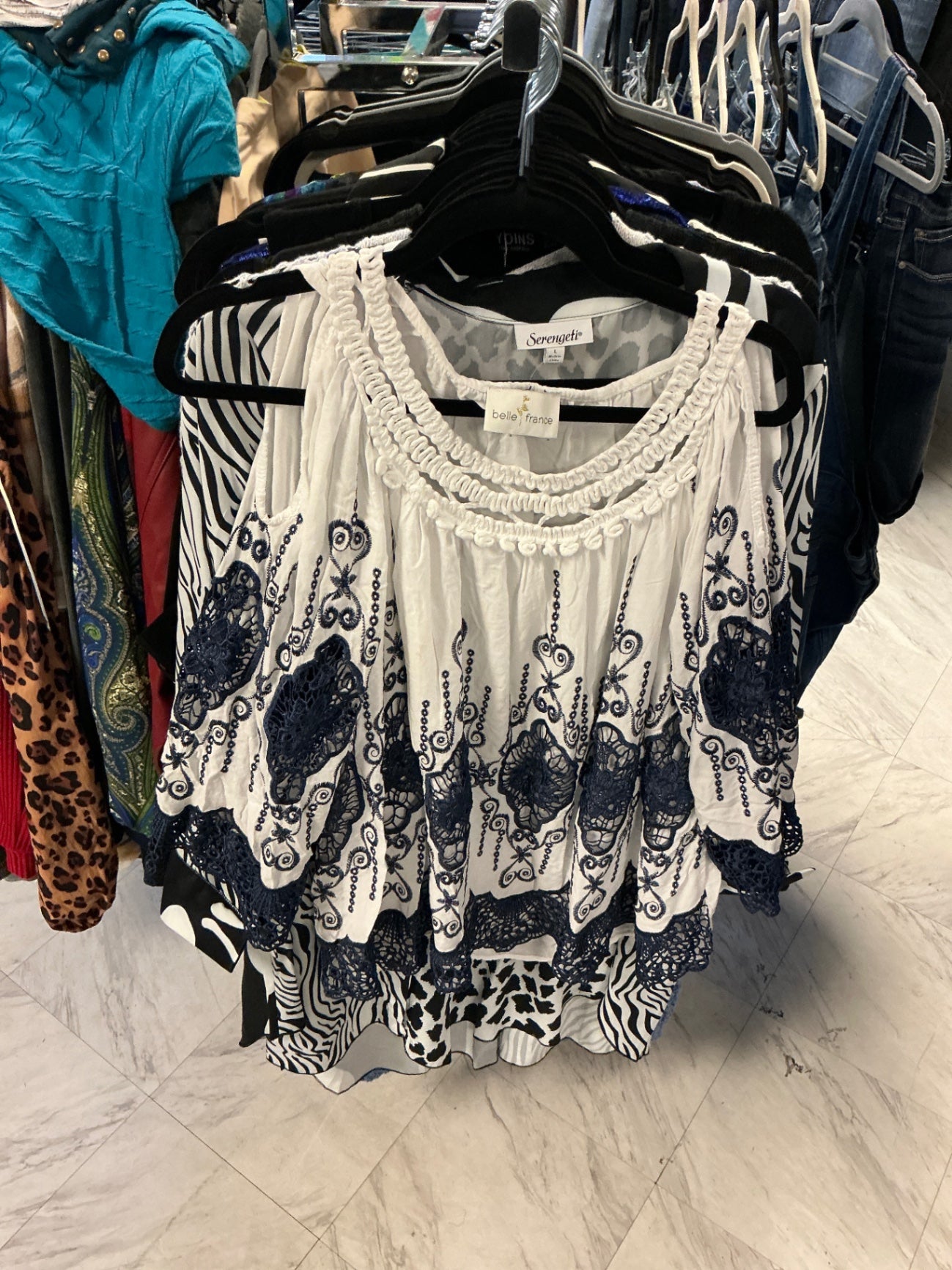 Belle France Blouse XL White and Navy