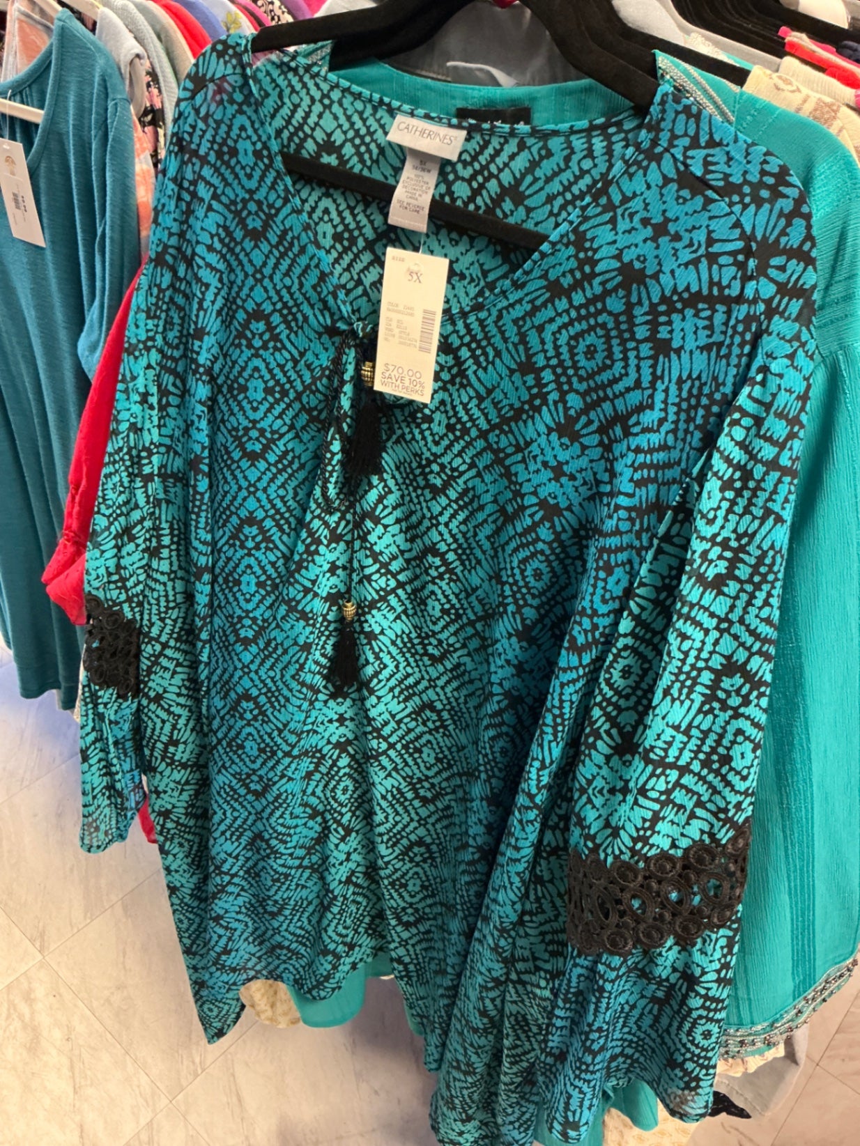 Catherines Tunic - Turquoise and Black - 5X NWT