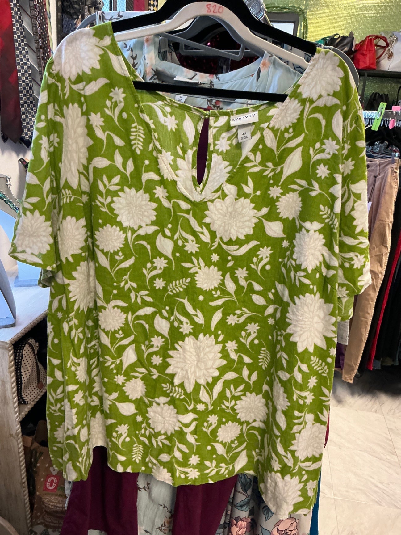 AVA VIV Blouse - Green and White - 4X