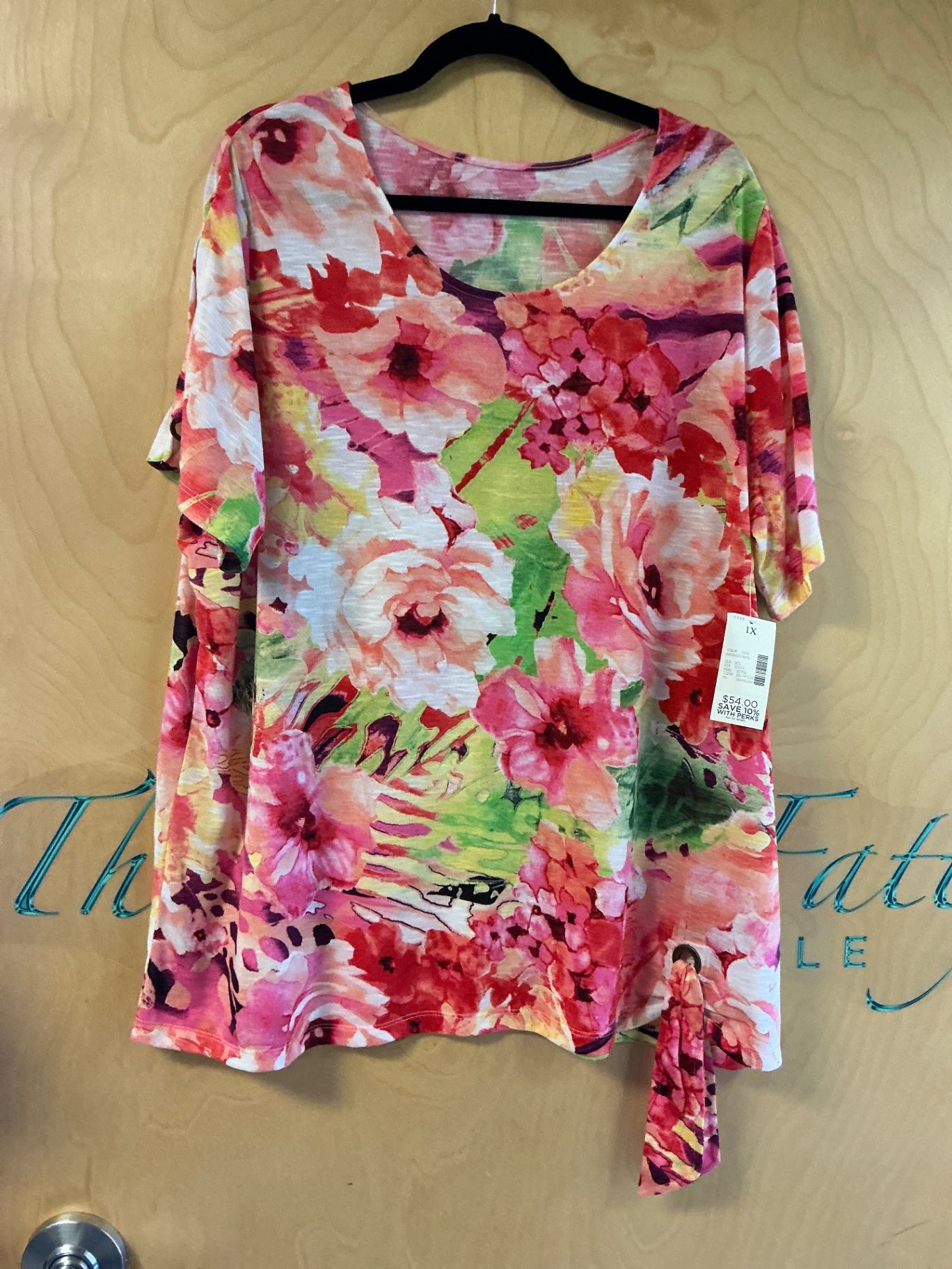 Catherine’s Blouse - Multicolor (predominantly pink, red, white, green) - 1X NWT