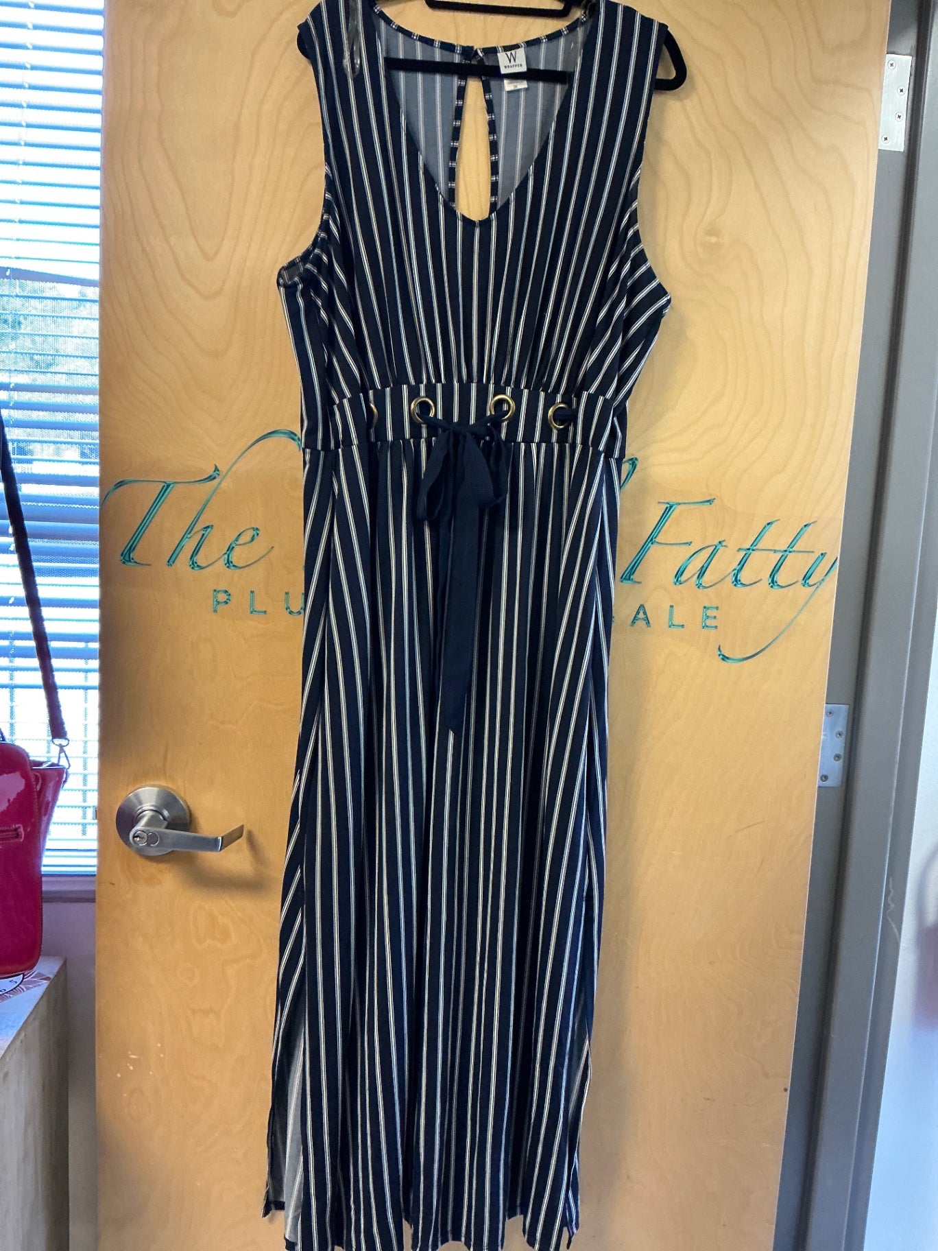 Wrapper Jumpsuit - Navy blue with white and yellow stripes - 3X
