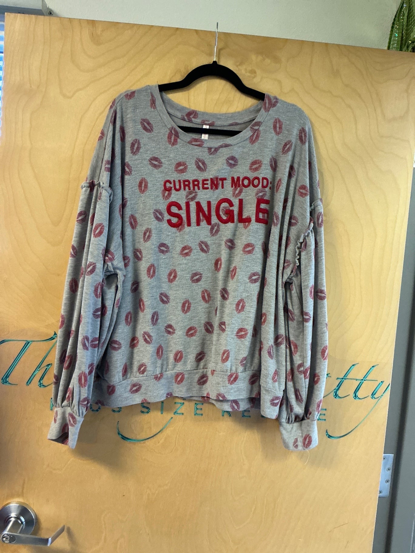 Xhiliration Long Sleeve T-Shirt - Gray with red print and accents - 2X