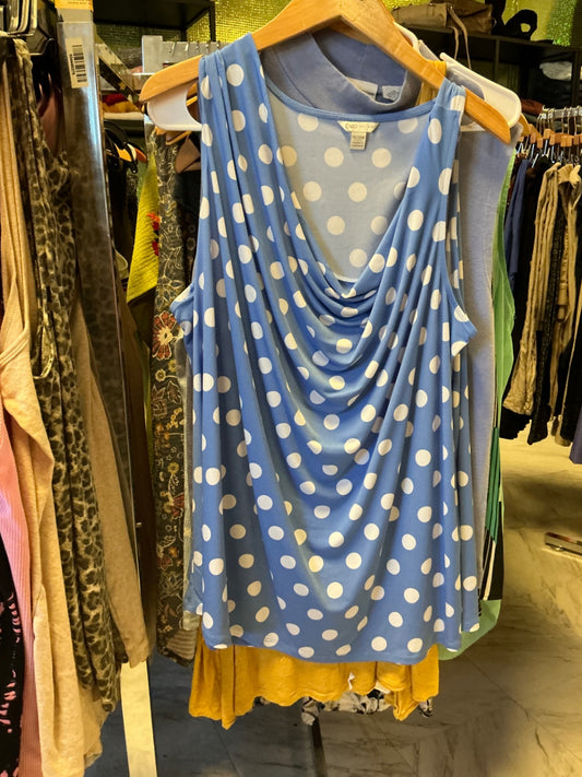 Cato Sleeveless Top 18/20 Blue with White Polka Dots