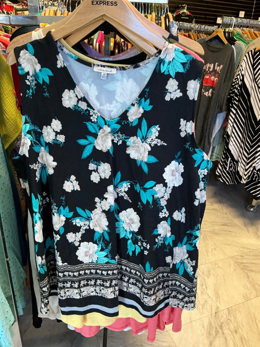 White Birch Tank Top Black with Floral Pattern