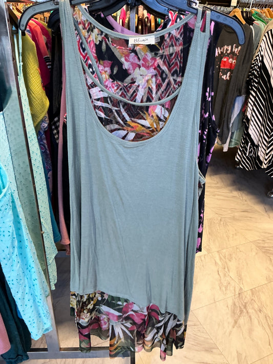 Blumin Tank Top 3X Teal w/ Sheer Floral NWOT