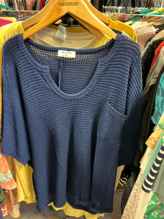Zenana Short Sleeve Sweater 3X Navy Blue NWOT