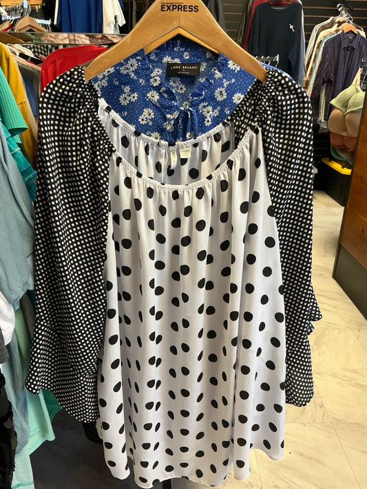 Cato Blouse 22/24 White with Black Polka Dots