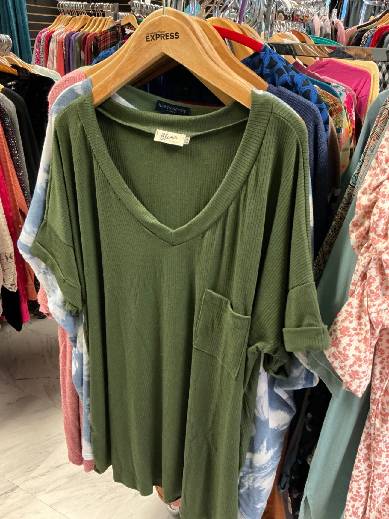 Blumin V Neck T-Shirt 3XL Olive Green NWOT