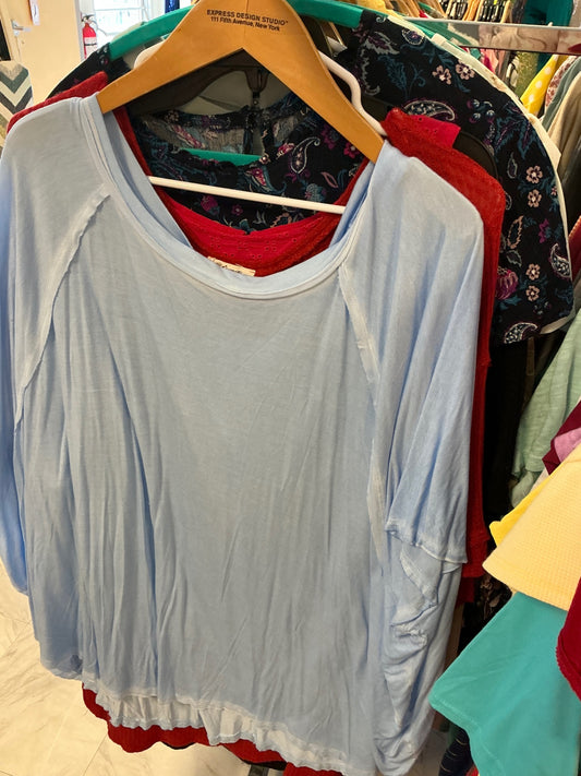 Zenana Blouse 3X Light Blue NWOT