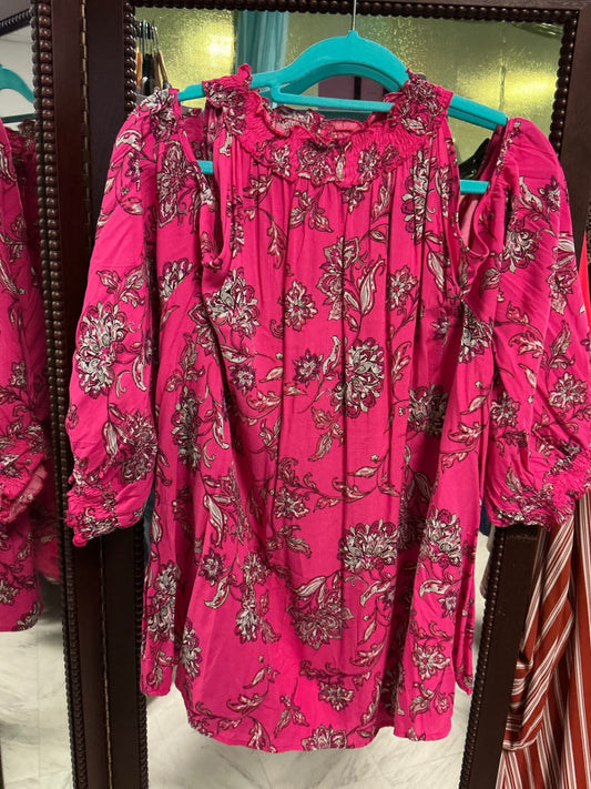 Cato Cold Shoulder Blouse 26/28 Pink with Floral Print