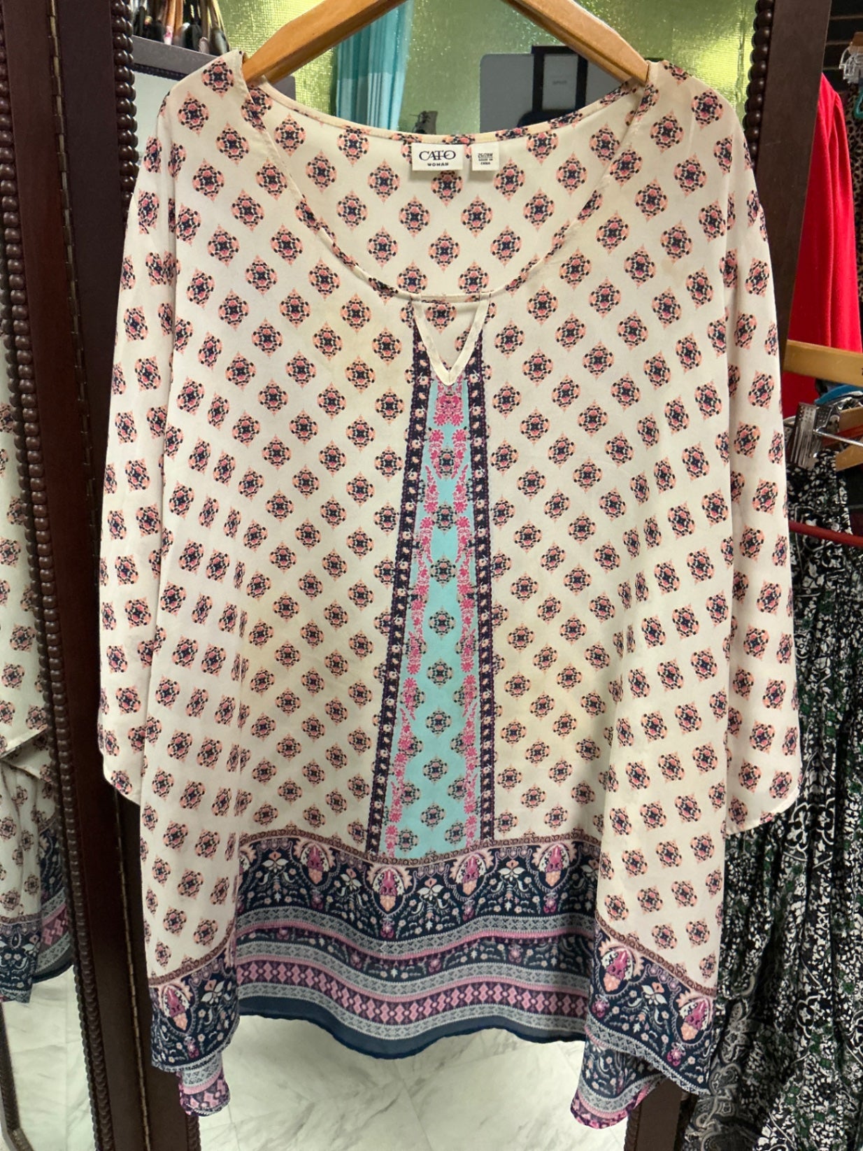 CATO Tunic Top 26/28 Beige with Multicolor Pattern