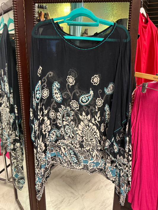 Avenue Blouse 22/24 Navy/White/Teal Print