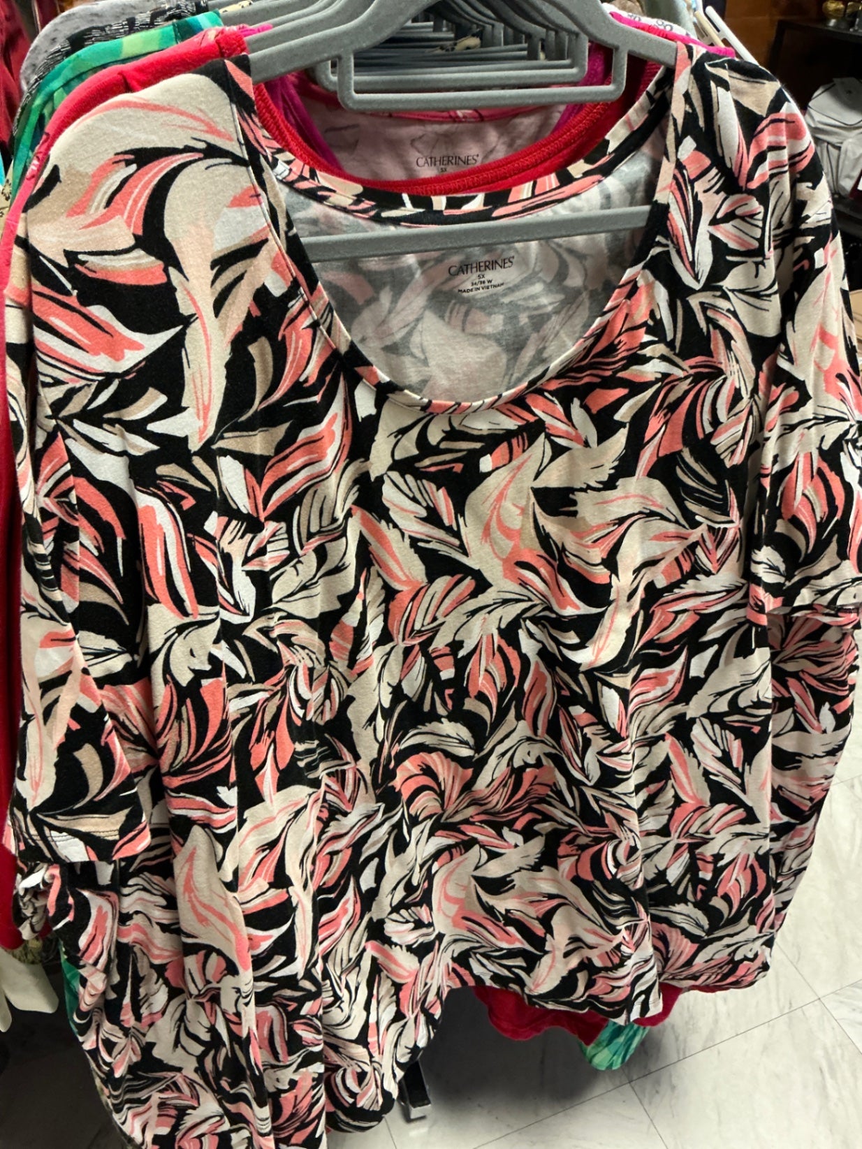 Catherines T-Shirt 5X Black, Pink, Beige