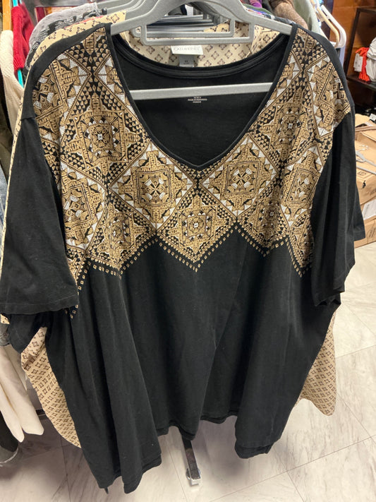 Catherines Tunic Top 5X Black with Gold Pattern