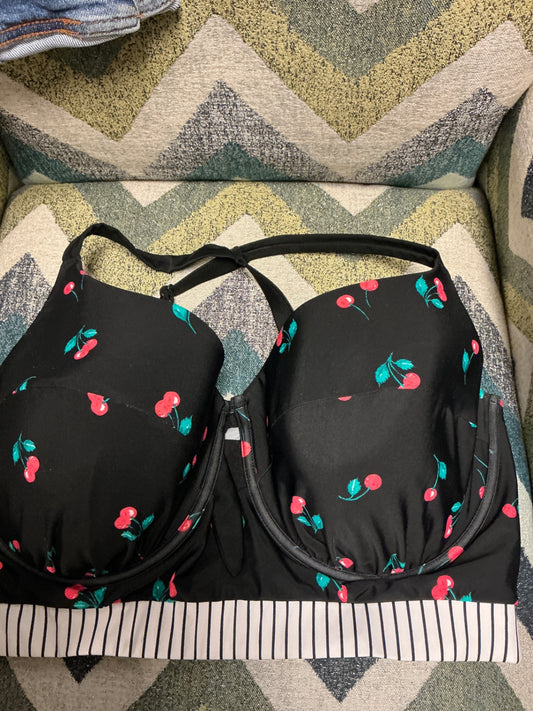 Cacique Bikini Top 40H Black with Cherry Print