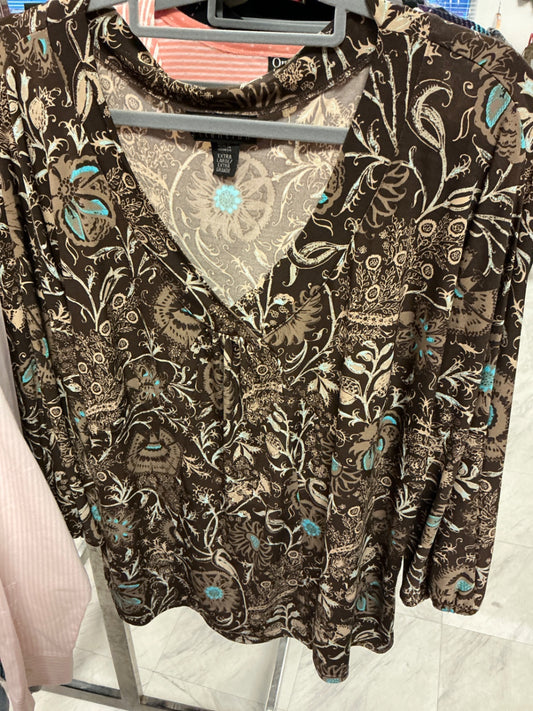 Attention Blouse XL Brown with blue floral pattern
