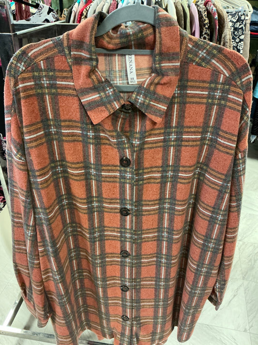 Zenana Flannel Shirt 3X Rust Plaid NWOT