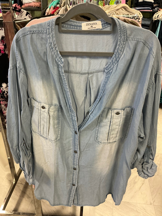 Zenana Denim Shirt 3X Light Blue
