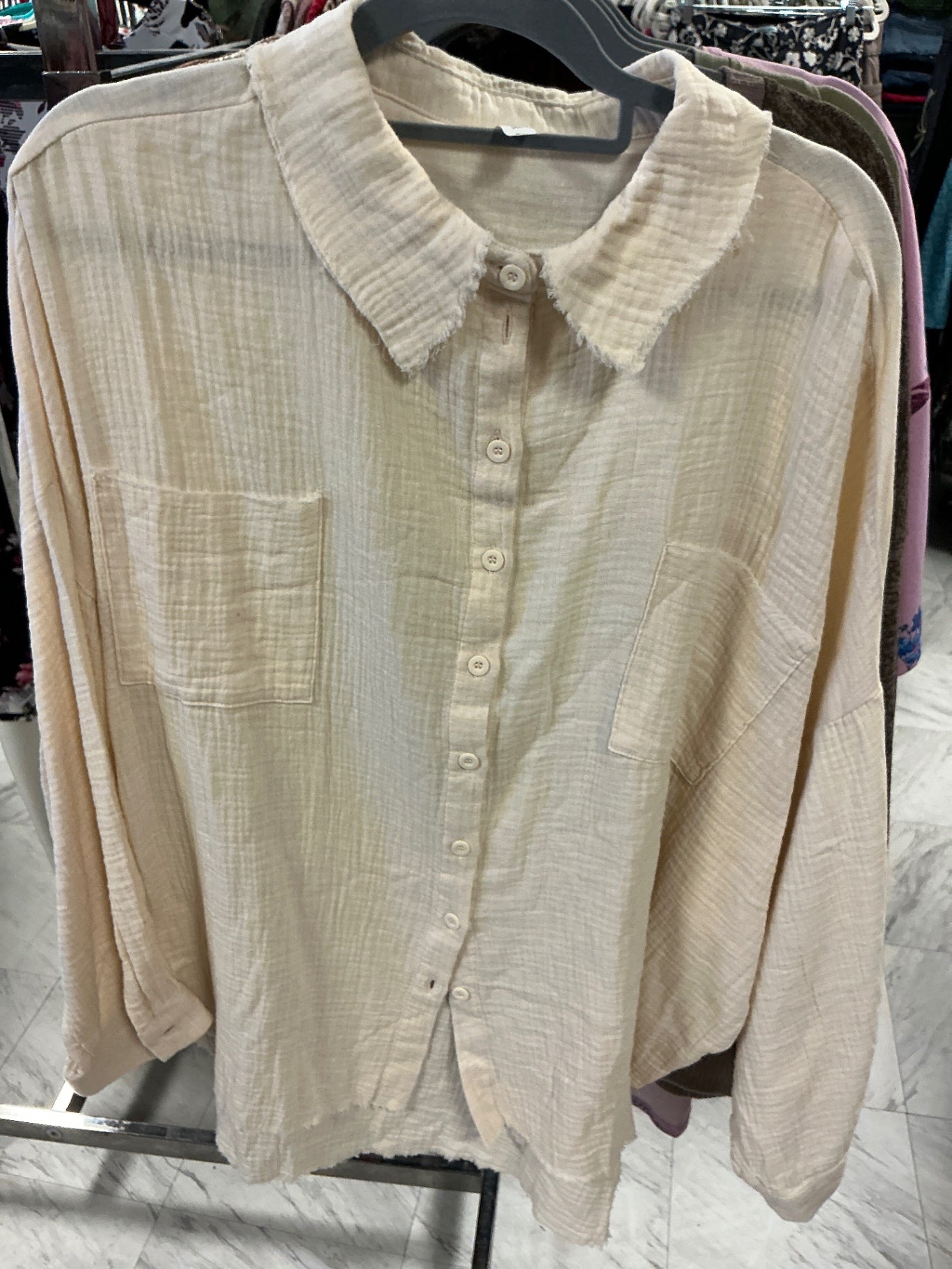 Zenana Button-Up Shirt 3X Beige NWOT