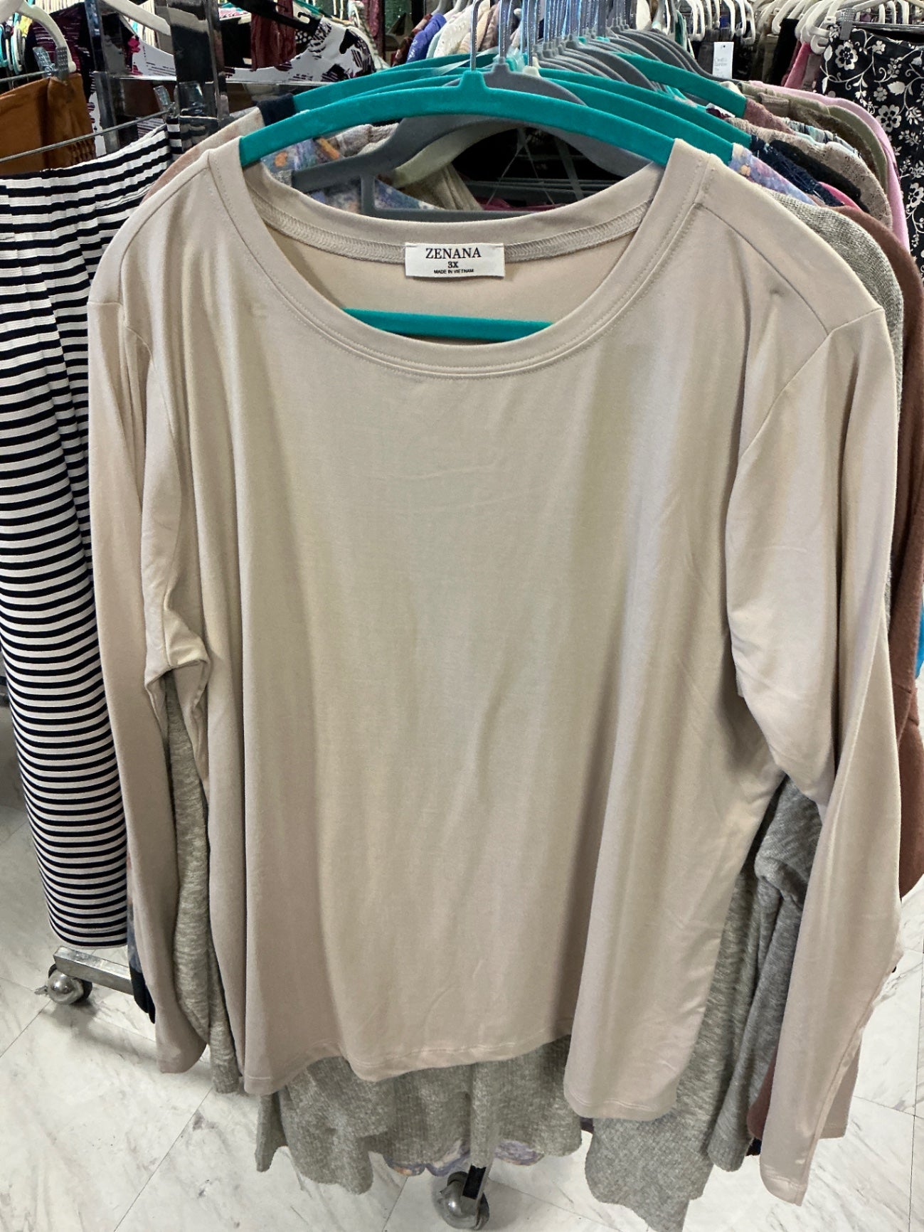 Zenana Long Sleeve Top 3X Beige NWOT