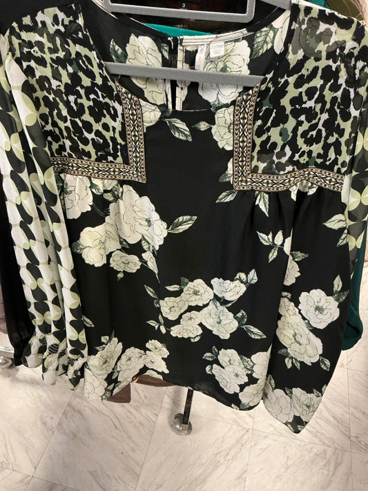 Cato Blouse 22/24 Black with white floral and animal print
