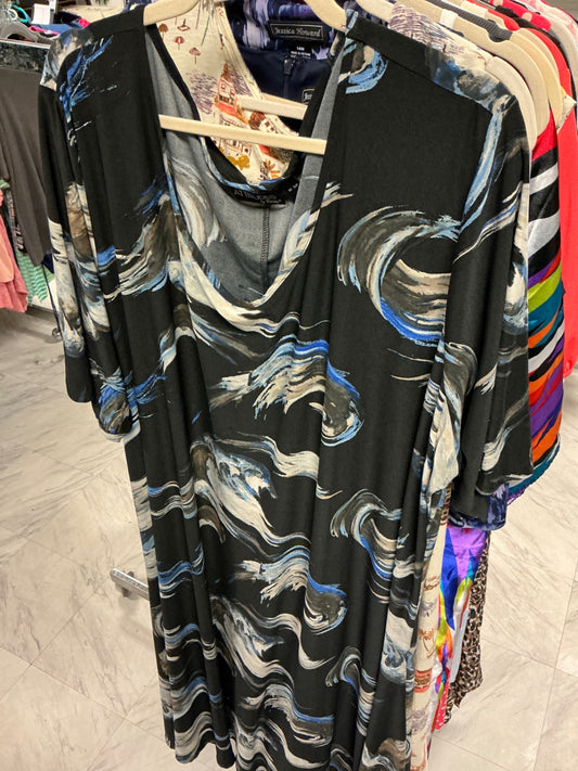Attitudes by Renee Dress 5XP Black with blue and gray print