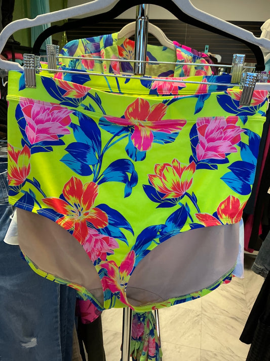 Cacique Swim Bottoms 26 Neon Yellow with Floral Print