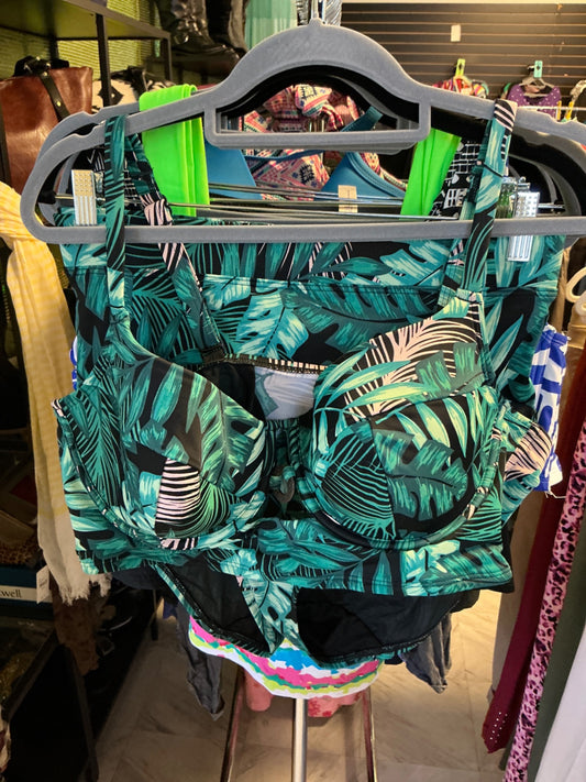 Cacique Swimsuit top 42 C Black with Green
