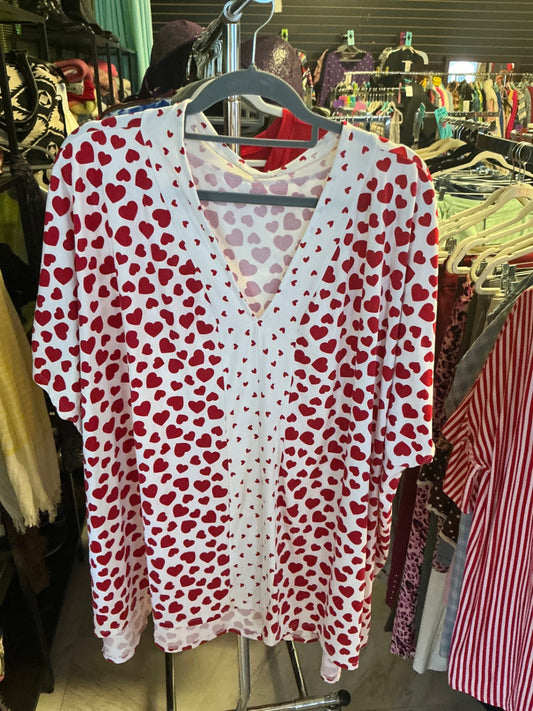 Blouse White with Red Hearts