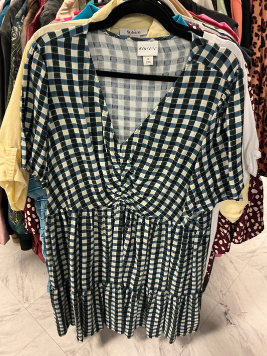 Ava & Viv Dress 2X Navy and White Check