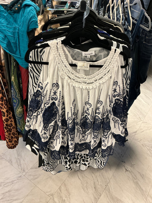 Belle France Blouse XL White and Navy