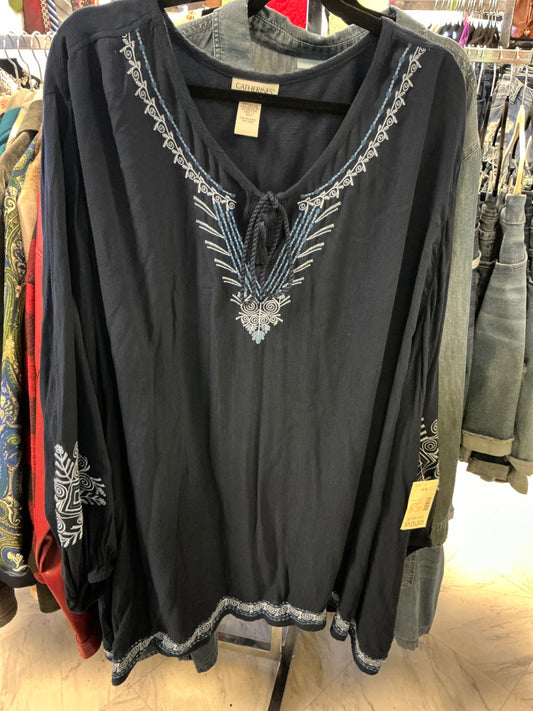 Catherine's Blouse - Black with white and blue embroidery - 4X NWT