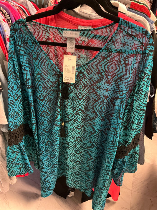 Catherines Blouse - Turquoise with black pattern - 5X NWT