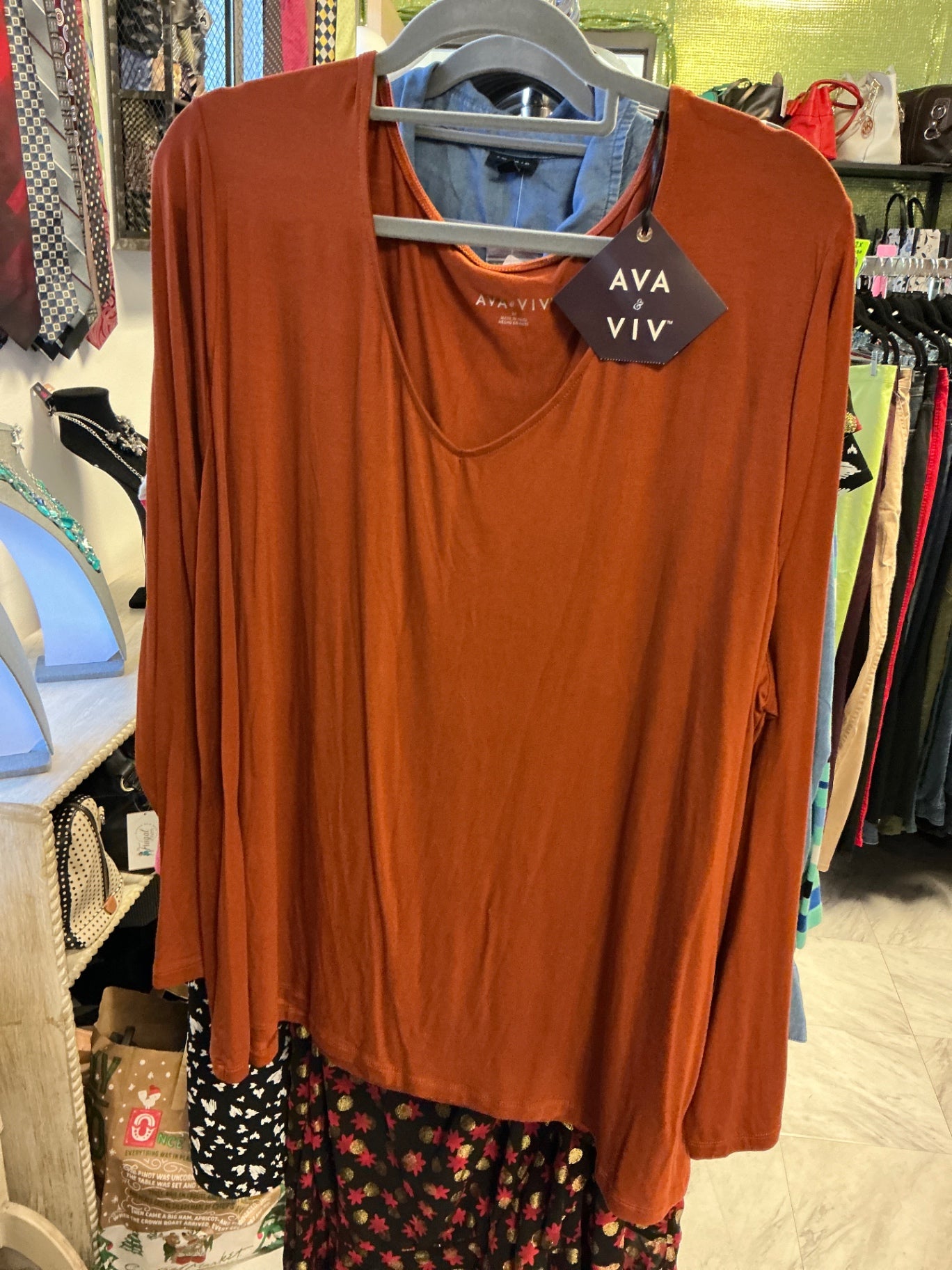AVA & VIV Long Sleeve T-Shirt - Rust orange - 3X NWT