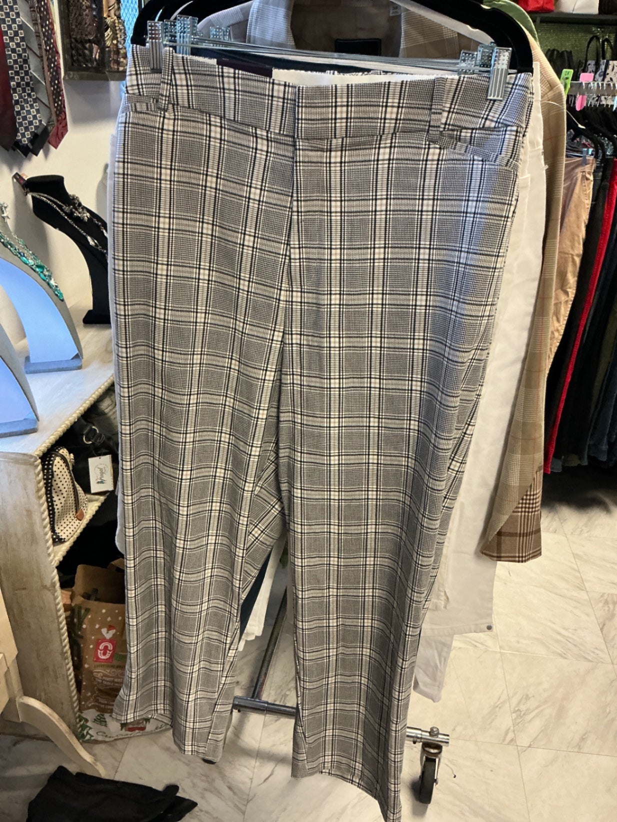 Ava & Viv Pants - Beige with black and white plaid pattern - 22 NWT