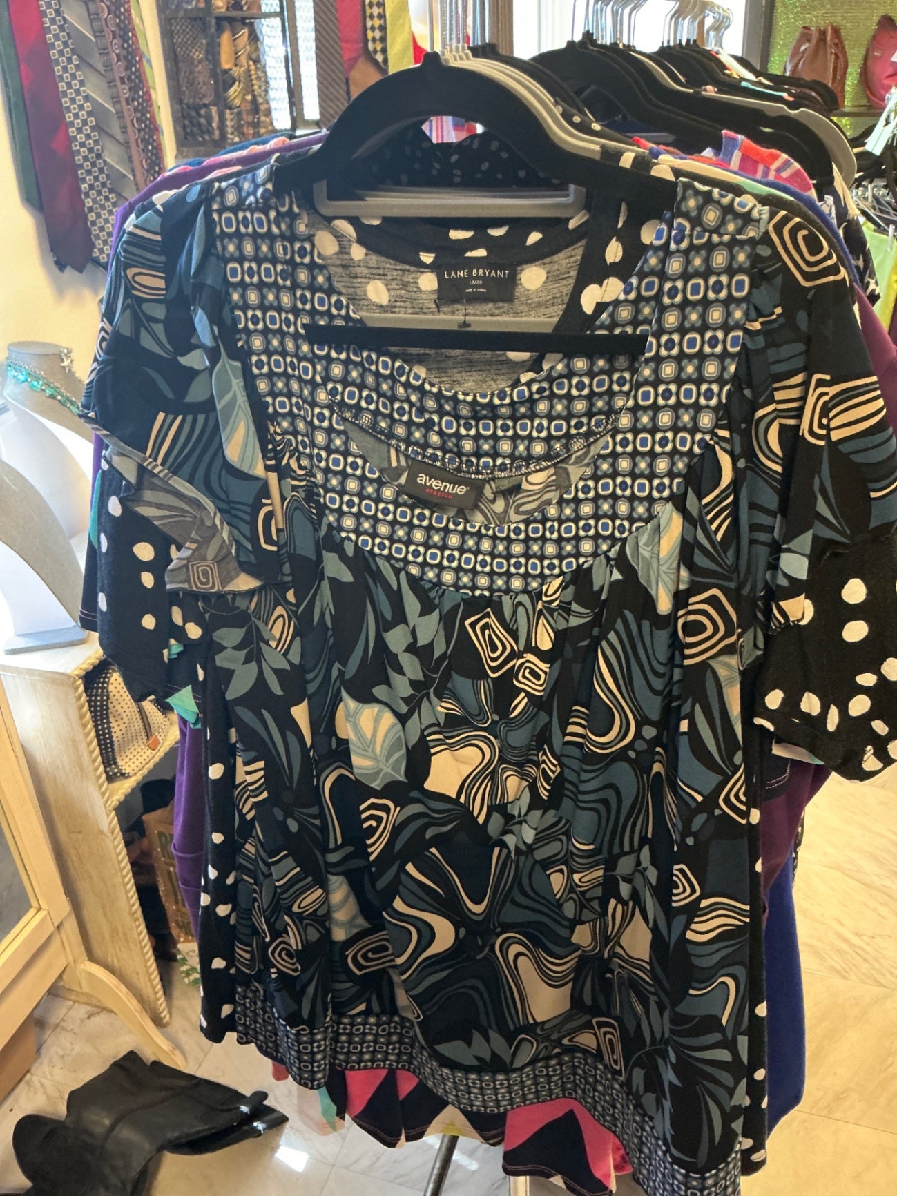 Avenue stretch Blouse - Multicolor (mainly shades of blue, black, beige, and white) - 18/20