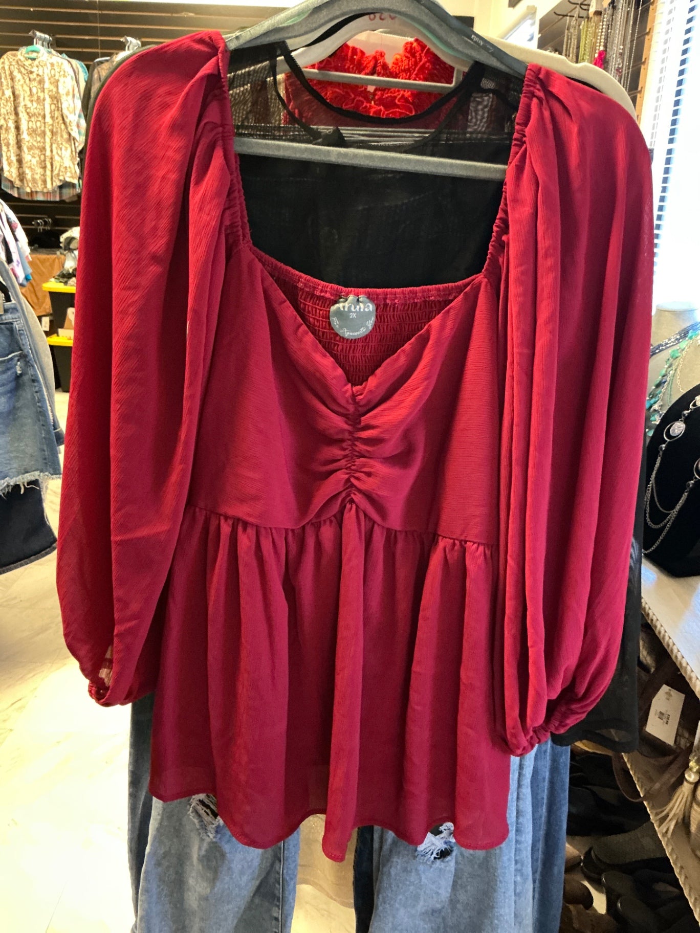 Arula Blouse - Burgundy - 2X