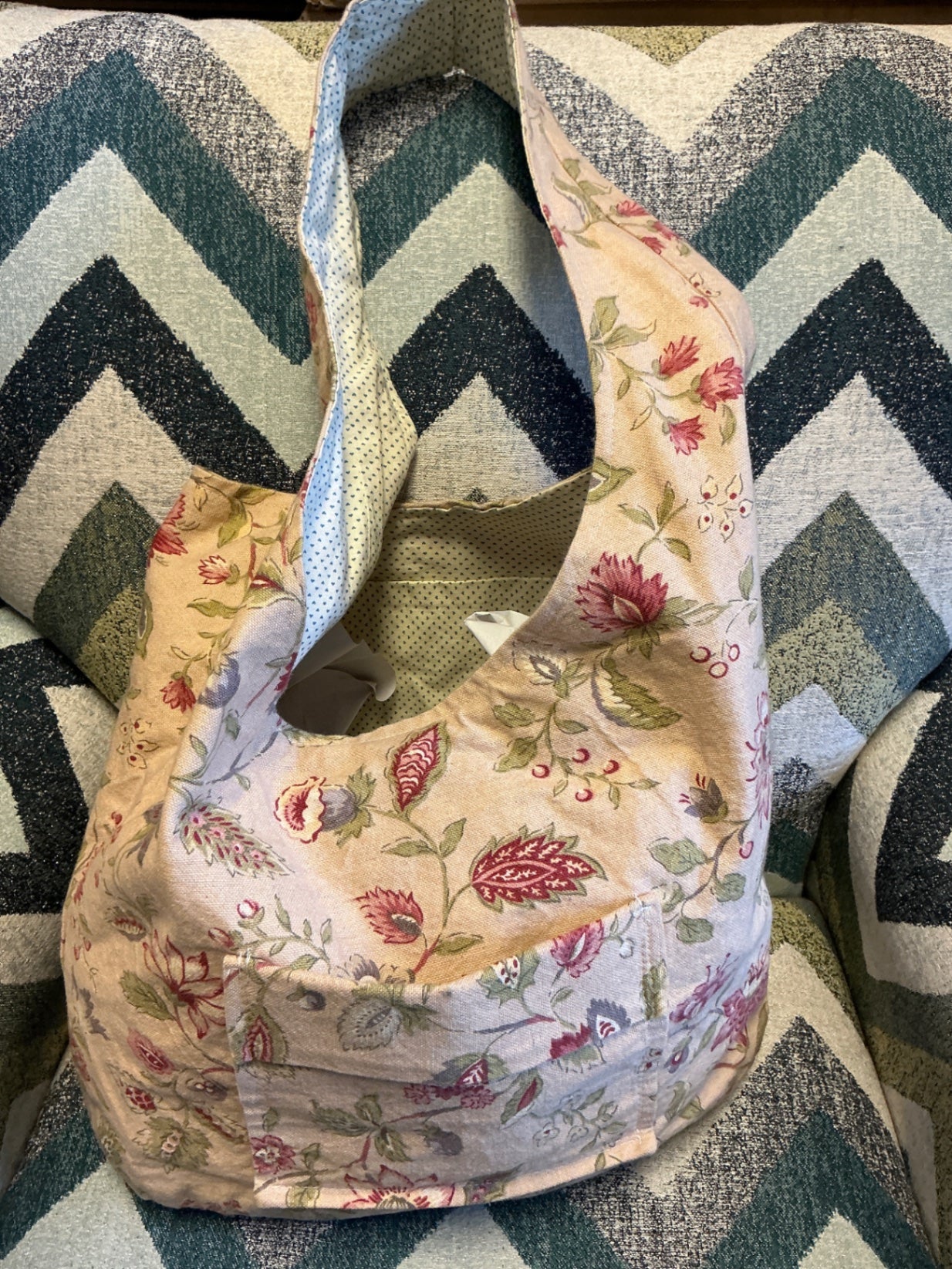 Boho Bag - Beige w/ pink floral print -