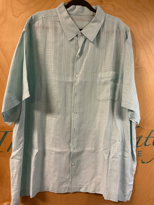 Caribbean Short Sleeve Button-Up Shirt - Light Gray/Beige - 4XB