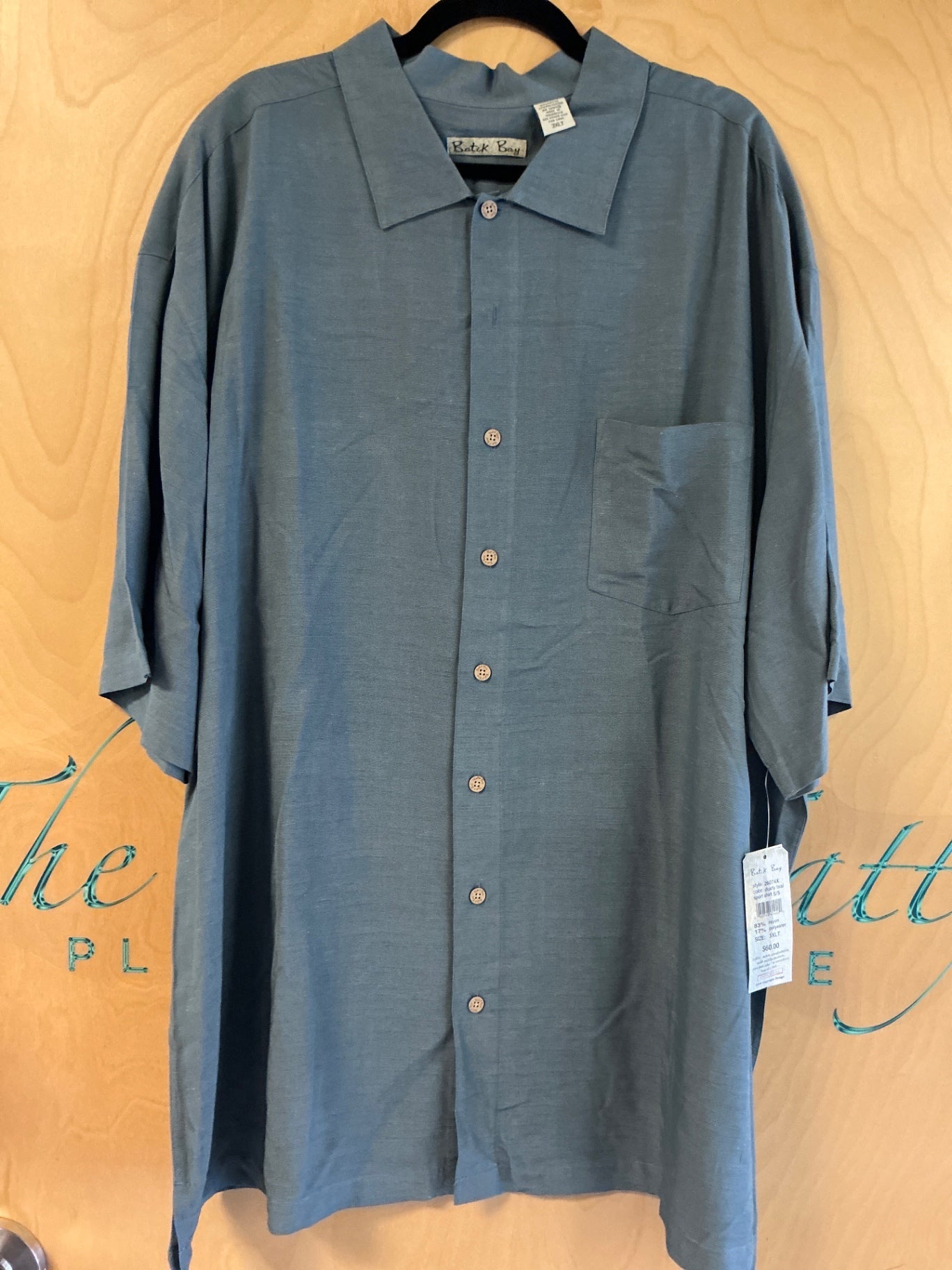 Batik Bay Short Sleeve Button-Up Shirt - Blue - 3XLT NWT