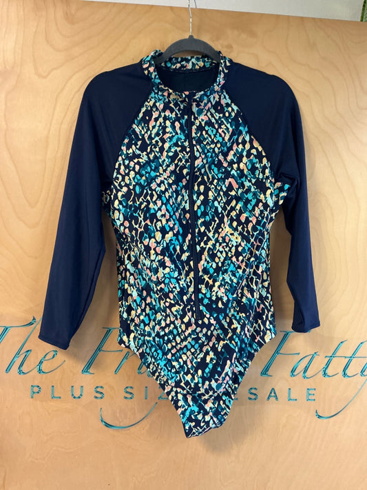 All in Motion Swimsuit - Multicolored (predominantly blue, pink, and black) - 18W