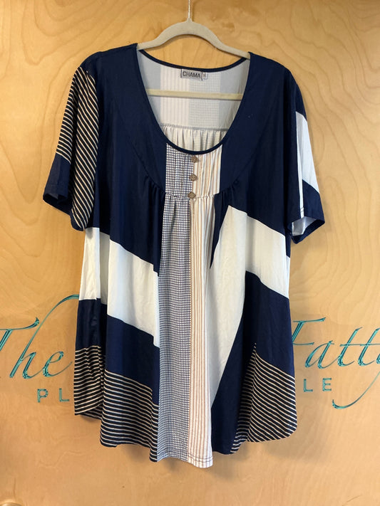 CHIAMA Blouse - Navy blue and white - 2XL